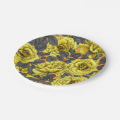 Gelbe Rosen mit grauen Blätter auf Orange Pappteller (Schrägansicht)