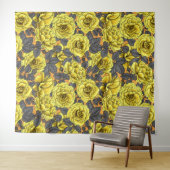 Gelbe Rosen mit grauen Blätter auf Orange Wandteppich (Beispiel (Horizontal))