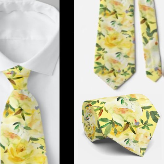 Gelbe Rosen Muster Blume Floral Neck Tie Krawatte