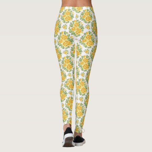 Gelbe Rosen Muster Leggings (Rückseite)