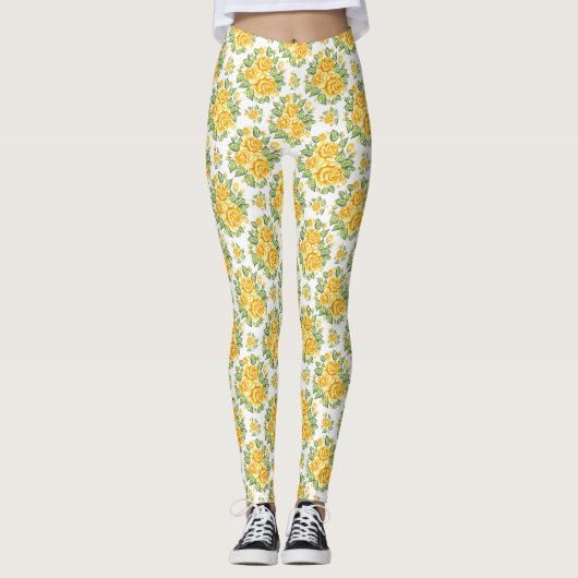 Gelbe Rosen Muster Leggings (Vorderseite)