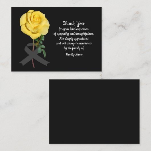 Gelbe Rosen nach Beerdigung danke Ihnen Karten (Vorne/Hinten)