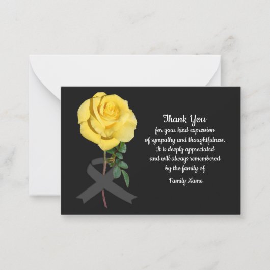 Gelbe Rosen nach Beerdigung danke Ihnen Karten (Vorderseite)