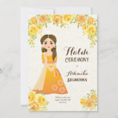Gelbe Rosen niedliches Mädchen Haldi Einladung (Vorderseite)