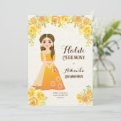 Gelbe Rosen niedliches Mädchen Haldi Einladung (Stehend Vorderseite)