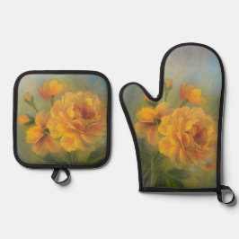 Gelbe Rosen Ofenhandschuh & Topflappen-Set