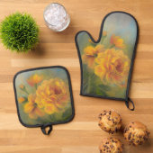 Gelbe Rosen Ofenhandschuh & Topflappen-Set (Oben Unten)