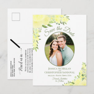 Gelbe Rosen Oval Foto Boho Hochzeit Termin merken Ankündigungspostkarte