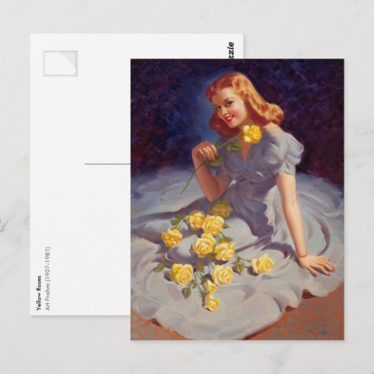 Gelbe Rosen Postkarte (Vorne/Hinten)