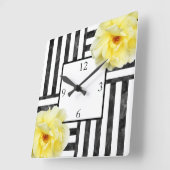 Gelbe Rosen Schwarz-Weiß Streifen Quadratische Wanduhr (Winkel)