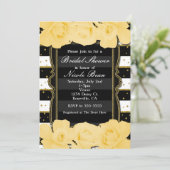 Gelbe Rosen, schwarze Streifen und goldenes Brautp Einladung (Stehend Vorderseite)