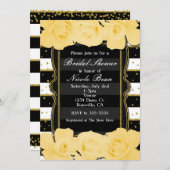 Gelbe Rosen, schwarze Streifen und goldenes Brautp Einladung (Vorne/Hinten)