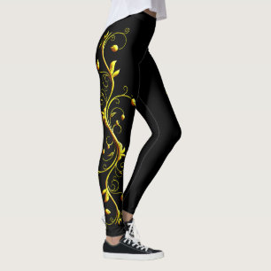 Gelbe Rosen-Silhouette auf schwarzen Leggings