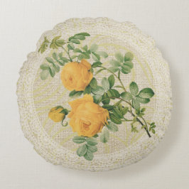 Gelbe Rosen u. Vintages mit Blumenkissen der Rundes Kissen