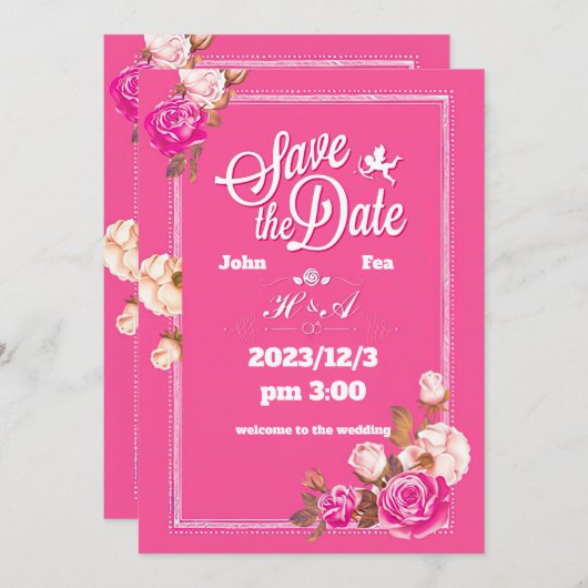 Gelbe Rosen und Engel der Liebe Einladung (Vorne/Hinten)