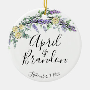 Gelbe Rosen und Eukalyptus Keramik Ornament