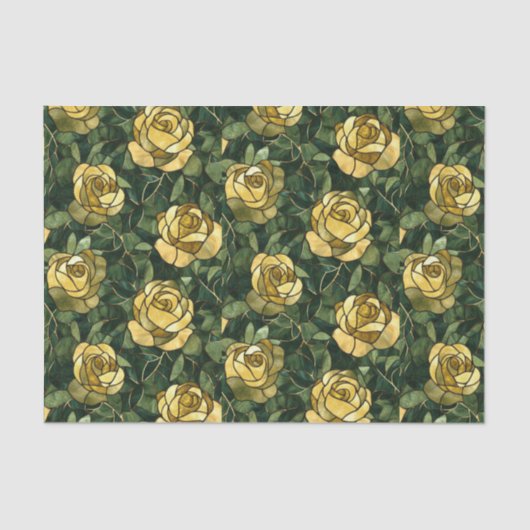 Gelbe Rosen und grüner gestanzter Glass Seidenpapier (Vorderseite)