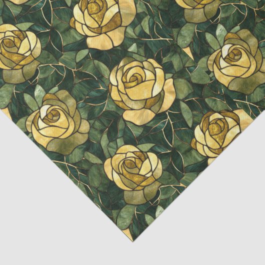 Gelbe Rosen und grüner gestanzter Glass Seidenpapier (Ausschnitt)