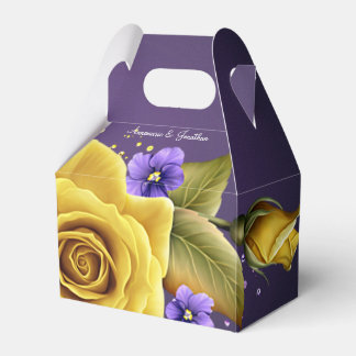 Gelbe Rosen und Lila Violetten Hochzeiten Geschenkschachtel