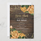 Gelbe Rosen und rustikales Brautparty aus Holz Einladung (Vorderseite)