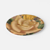 Gelbe Rosen und rustikales Brautparty aus Holz Pappteller (Schrägansicht)