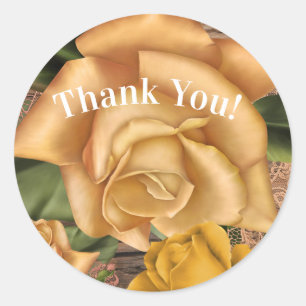 Gelbe Rosen und rustikales Brautparty aus Holz Runder Aufkleber