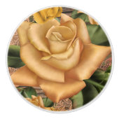 Gelbe Rosen und rustikales Shabby Chic aus Holz Keramikknauf (Vorderseite)