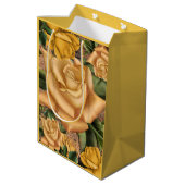 Gelbe Rosen und rustikales Shabby Chic aus Holz Mittlere Geschenktüte (Rückseite Schrägansicht)