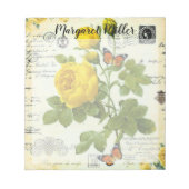 Gelbe Rosen und Schmetterlinge personalisiert Notizblock (Vorderseite)