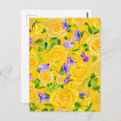 Gelbe Rosen und Violetten Postkarte (Vorne/Hinten)