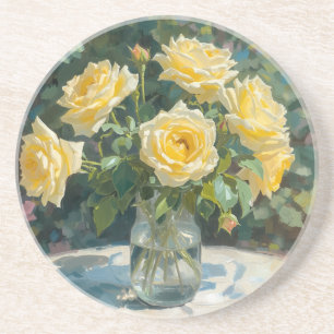 Gelbe Rosen Vase Impressionismus Getränkeuntersetzer