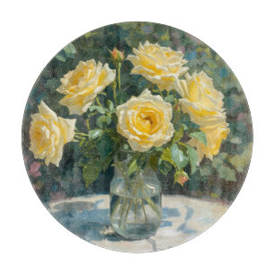 Gelbe Rosen Vasen Impressionismus Schneidebrett