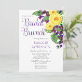 Gelbe Rosen | Violets Boho Floral Bridal Brunch Einladung (Stehend Vorderseite)