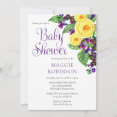 Gelbe Rosen |Violets Boho Floral Girl Babydusche Einladung (Vorderseite)
