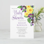 Gelbe Rosen |Violets Boho Floral Girl Babydusche Einladung (Stehend Vorderseite)