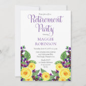 Gelbe Rosen |Violets Boho Floral Retirement Party Einladung (Vorderseite)