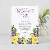 Gelbe Rosen |Violets Boho Floral Retirement Party Einladung (Stehend Vorderseite)