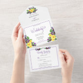Gelbe Rosen | Violets Boho Floral Wedding All In One Einladung (Abreißen)