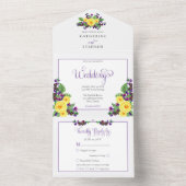 Gelbe Rosen | Violets Boho Floral Wedding All In One Einladung (Innen Boden)