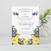 Gelbe Rosen |Violets Boho Floral Wedding Einladung (Stehend Vorderseite)
