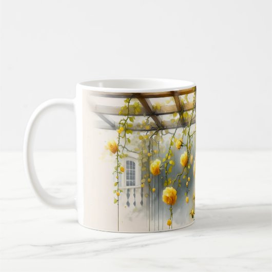Gelbe Rosen Wasserfarben Garten Kaffeetasse (Links)