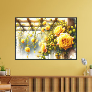 Gelbe Rosen Wasserfarben Garten Leinwanddruck