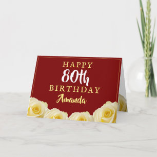 Gelbe Rosenblume Floral 80. Geburtstag Karte