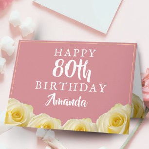 Gelbe Rosenblume Floral 80. Geburtstag Karte