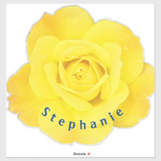Gelbe Rosenblumen Blauer Name Text Template Cute Aufkleber (Blatt)