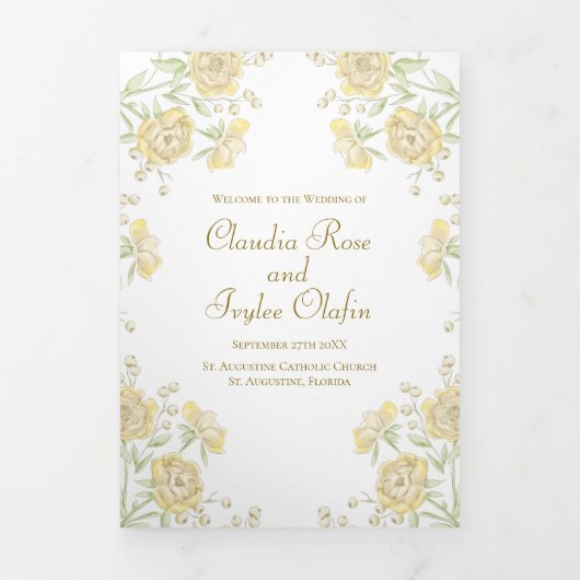 Gelbe Rosenhochzeit Dreifach-gefaltete Programmkarte (Cover)