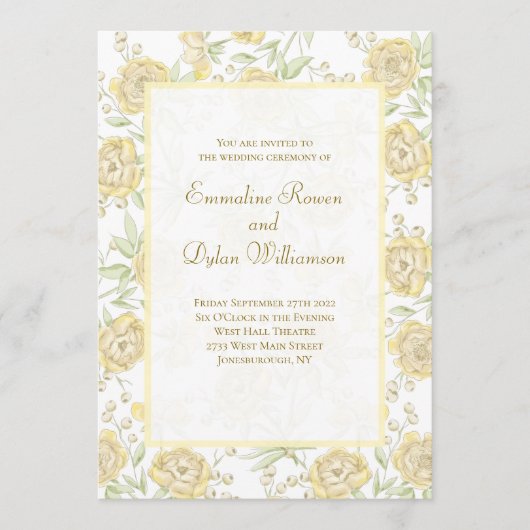 Gelbe Rosenhochzeit Einladung (Vorderseite)