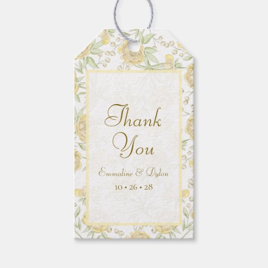 Gelbe Rosenhochzeit Geschenkanhänger (Vorderseite)