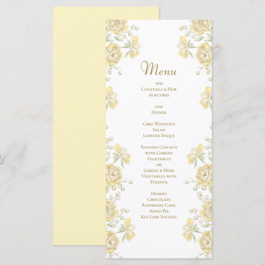 Gelbe Rosenhochzeit Menükarte (Vorne/Hinten)