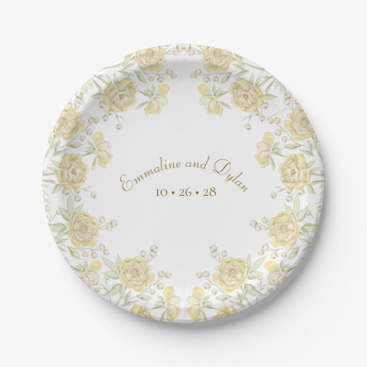 Gelbe Rosenhochzeit Pappteller (Vorderseite)